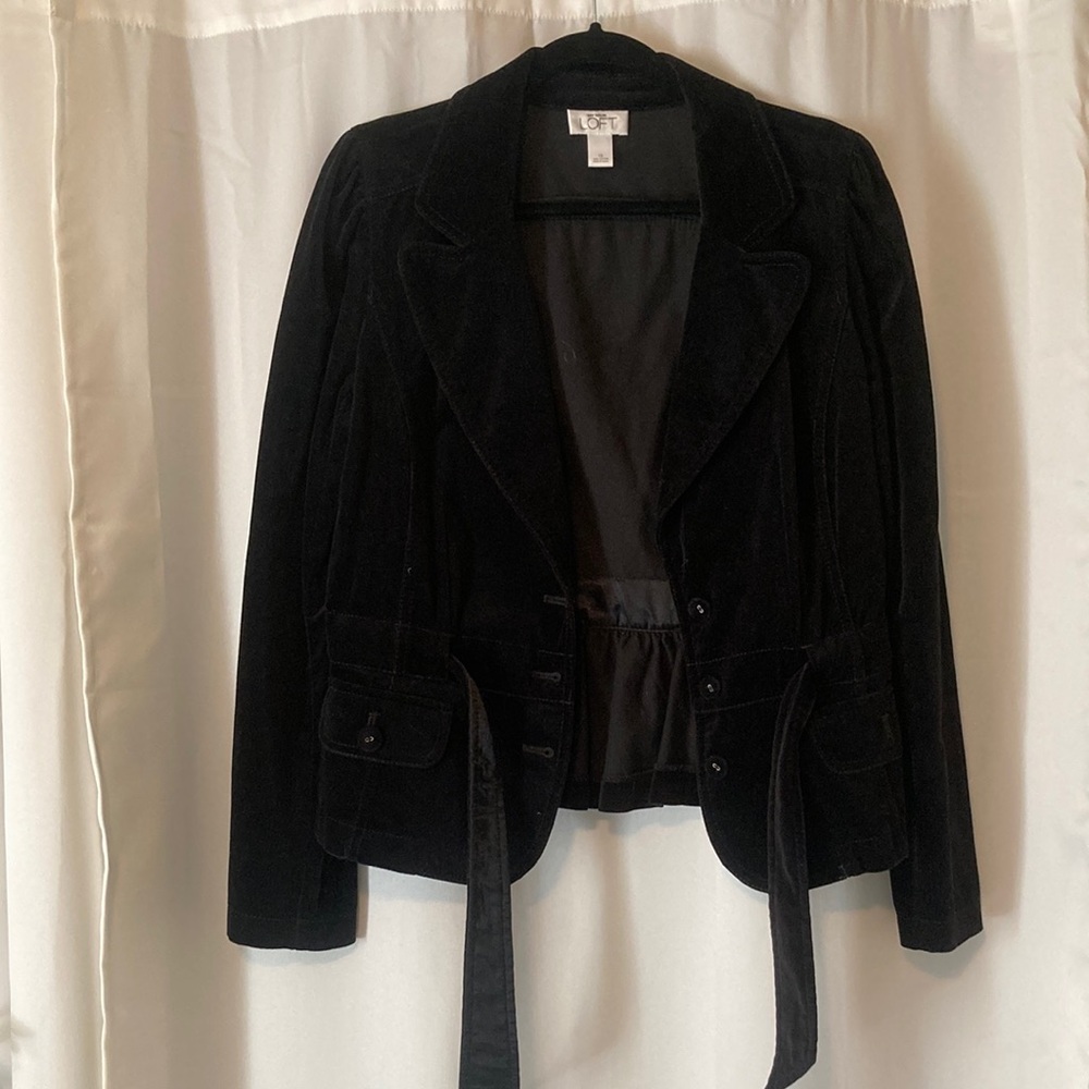LOFT Black Velvet Belted Blazer